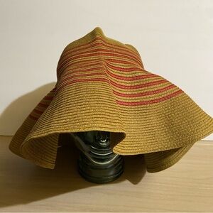 J. Crew Paper Straw Sun Hat Red Stripes Wide-Brim Summer Beach Boho Vacation OS